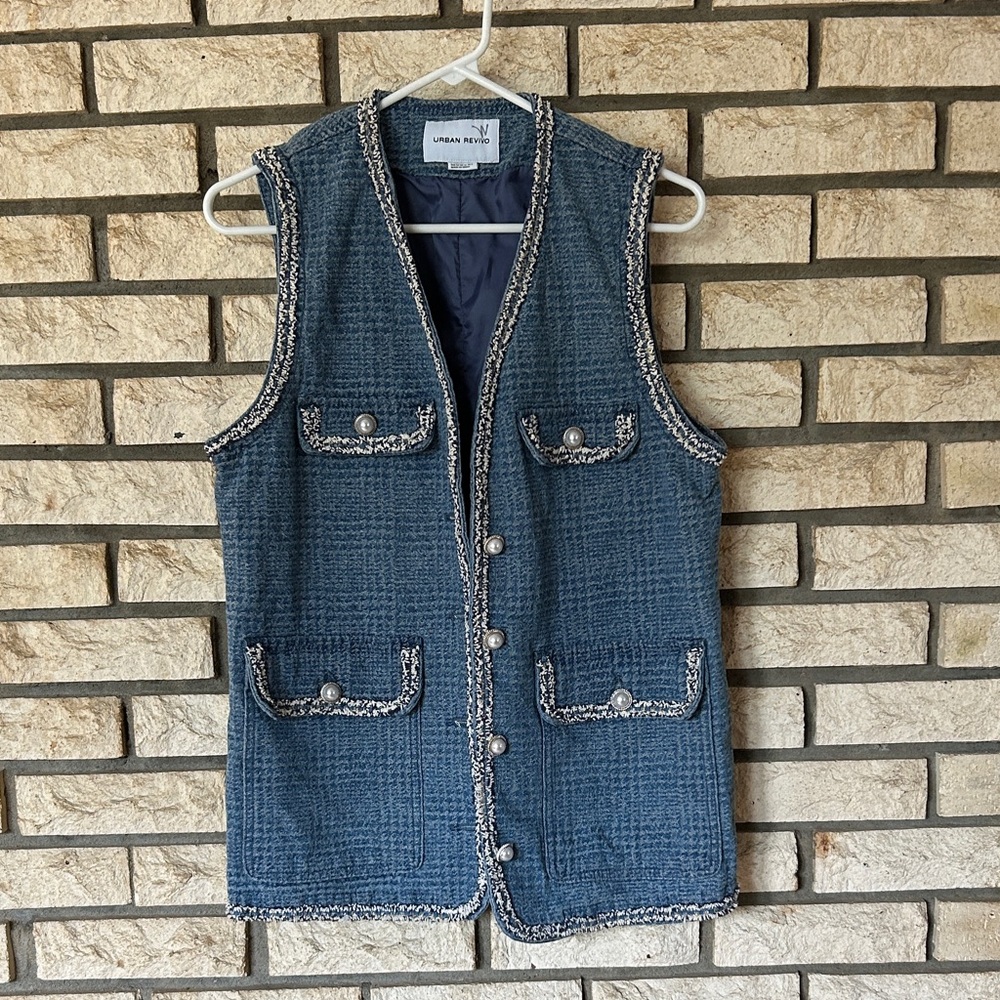 Urban Revivo Blue Tweed Vest